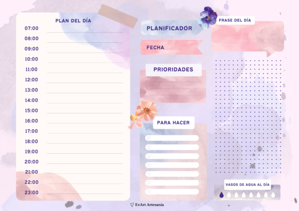 Planificador Diario Acuarela Horizontal - Imagen 3