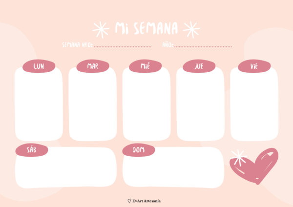 Planificador Semanal Corazón Horizontal - Imagen 3