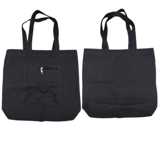 Tote bag negra con bolsillo exterior